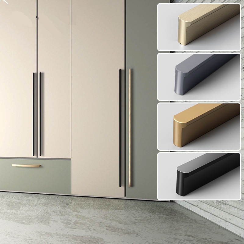 Furniture Hardware Gold - 80-600mm Cabinet Door Rounded Handle, Light