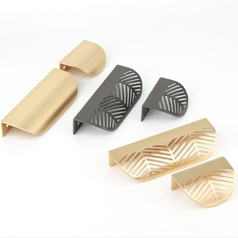 Leaf shaped Handle Gold Brushe - Furniture Hardware Gold 评论和价格