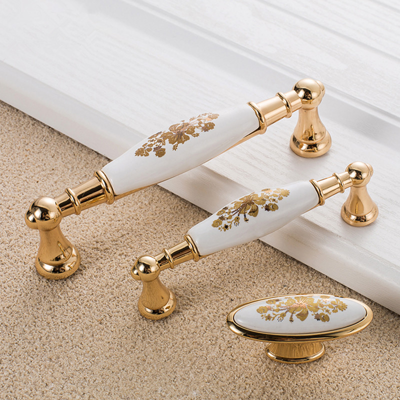 European Gold Flower Ceramic H - Furniture Hardware Gold 评论和价格