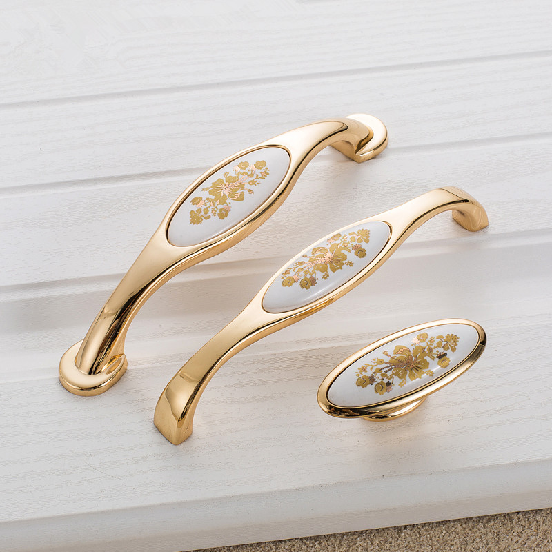 European Gold Flower Ceramic H - Furniture Hardware Gold 评论和价格