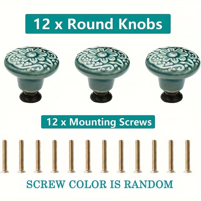 12pcs Ceramic Cabinet Knobs, F - Furniture Hardware Nut 评论和价格