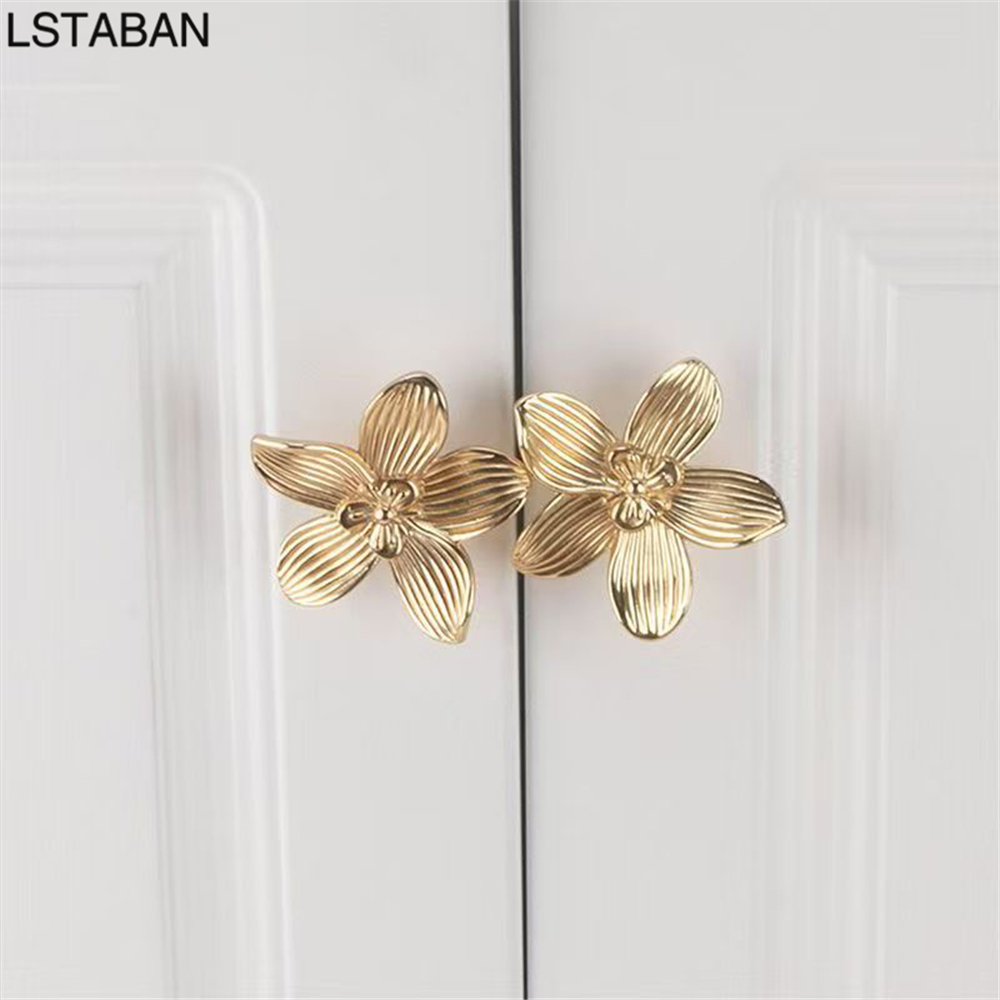 Flower Shape Solid Gold Kitche - Furniture Hardware Gold 评论和价格