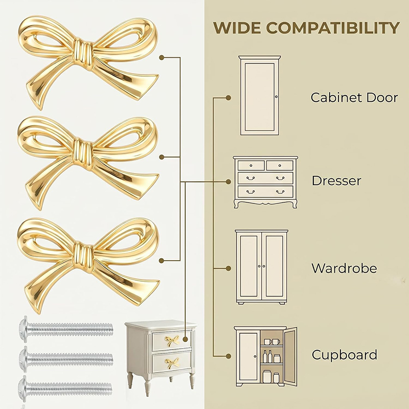 2/4/8Pcs Bow Shape Drawer Knob - Furniture Hardware Gold 评论和价格