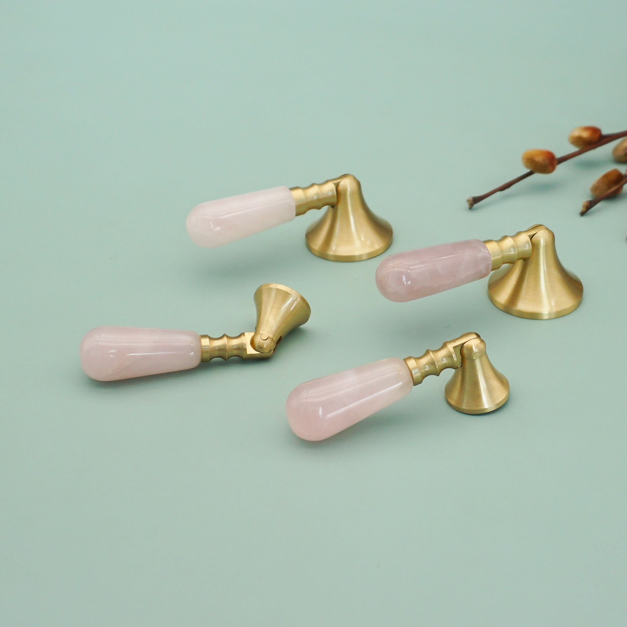 Pink Crystal + Brass Door Knob - Furniture Hardware Drop Pulls 评论和价格