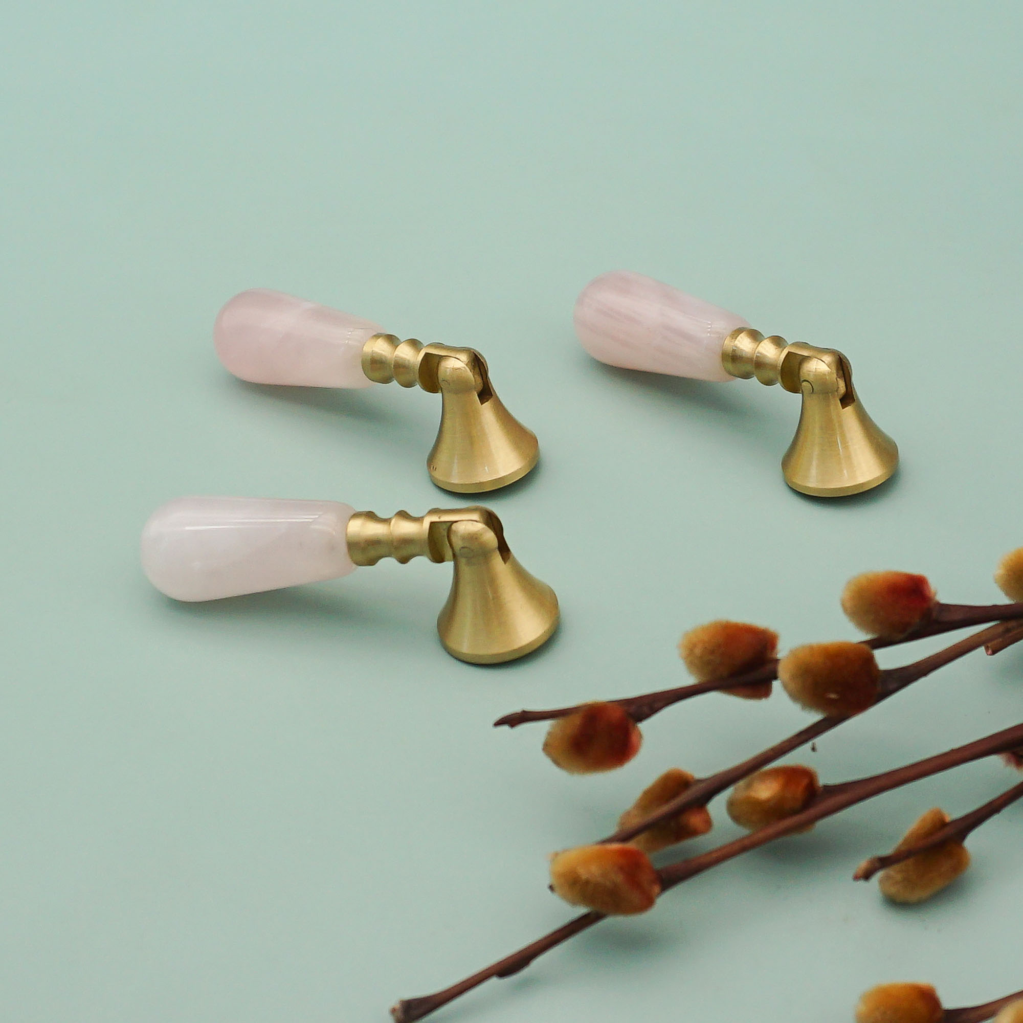 Pink Crystal + Brass Door Knob - Furniture Hardware Drop Pulls 评论和价格