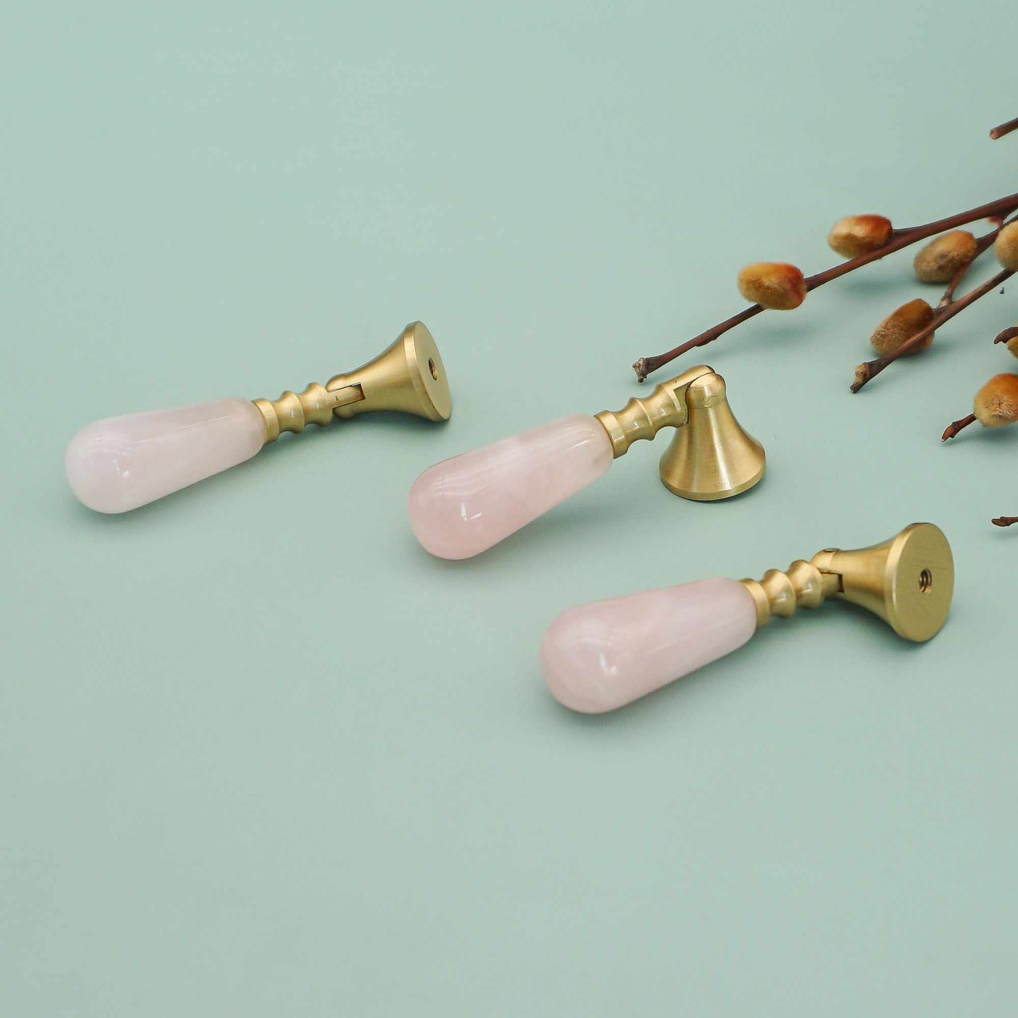 Pink Crystal + Brass Door Knob - Furniture Hardware Drop Pulls 评论和价格